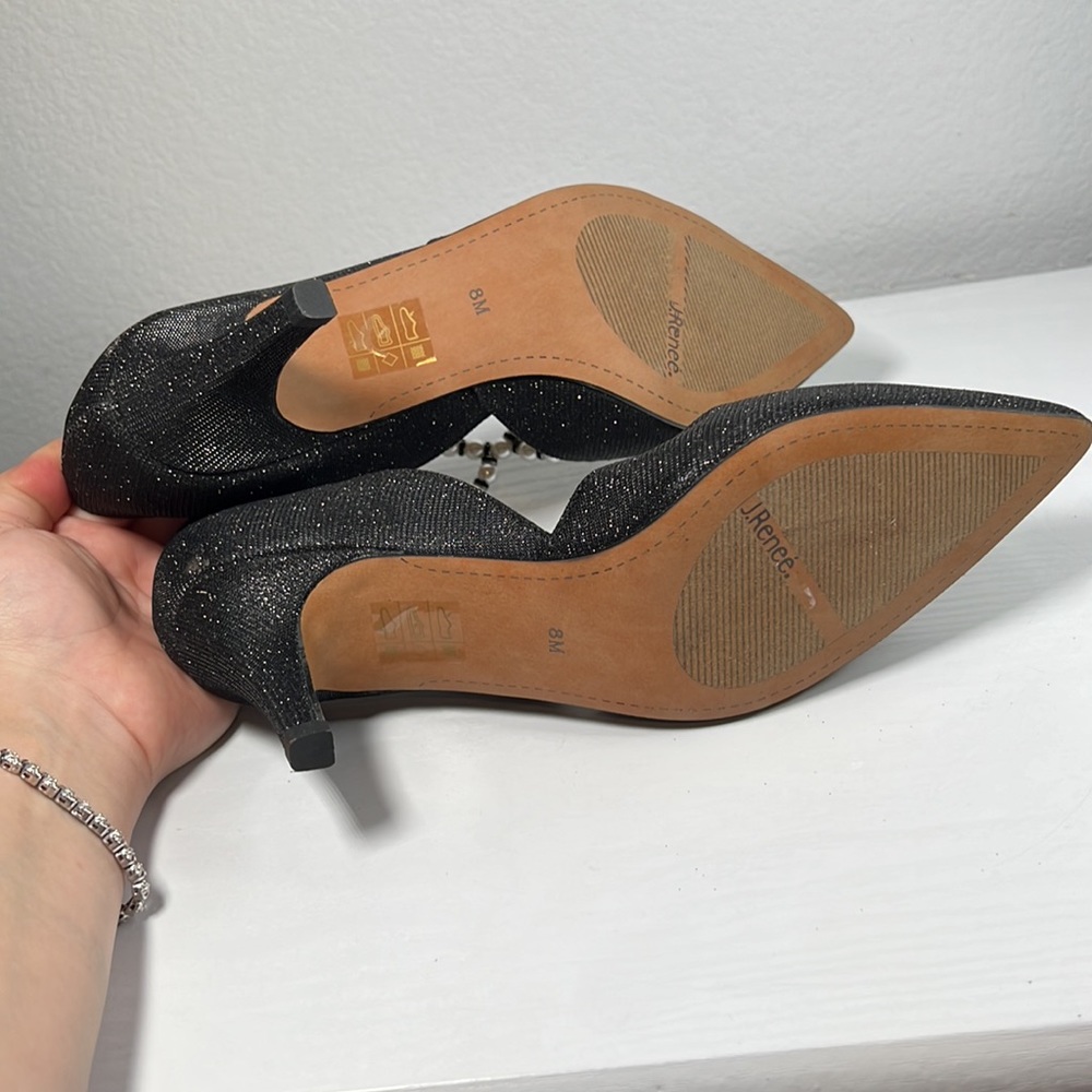 J. Renee black heels with removable pearl and black bead front cross straps 8M - Picture 9 of 16